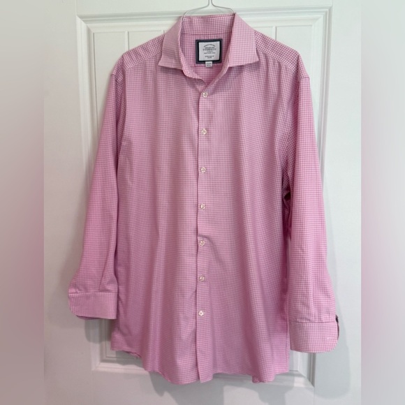 Men’s CHARLES TYRWHITT Non Iron Pink check extra slim fit button down- 17.5/36in - Picture 4 of 8